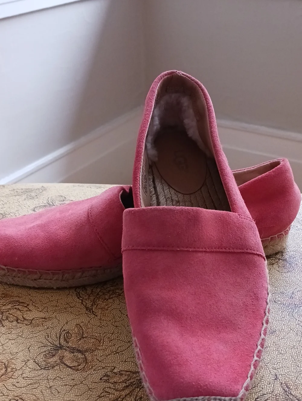 UGG Pink Suede Espadrille Slip-Ons
